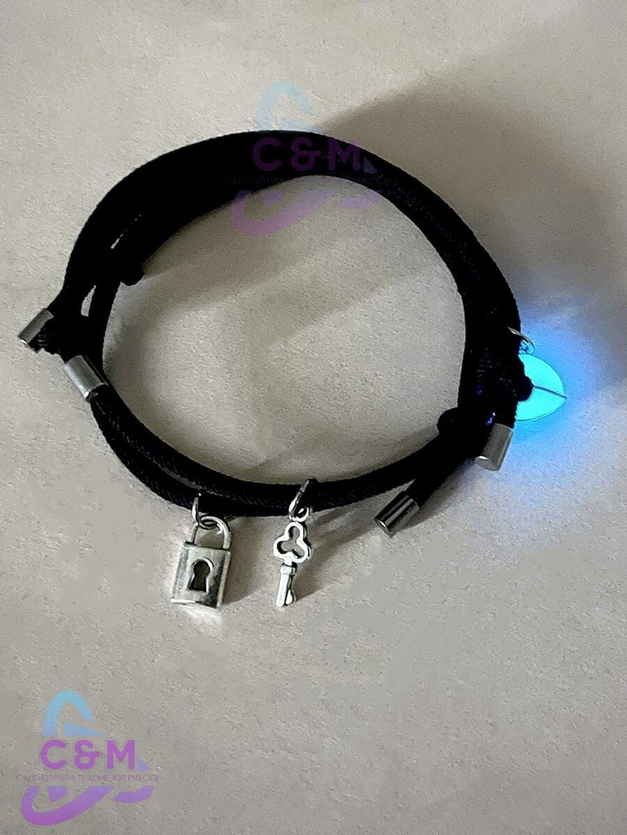 PULSERA NEON PAREJA DE CANDADO Y LLAVE ILUMINA EN LA OSCURIDAD P19
